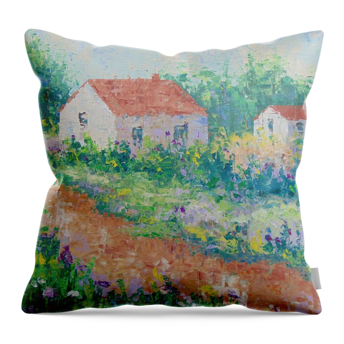 Provence Throw Pillow featuring the painting Village de Provence #1 by Frederic Payet