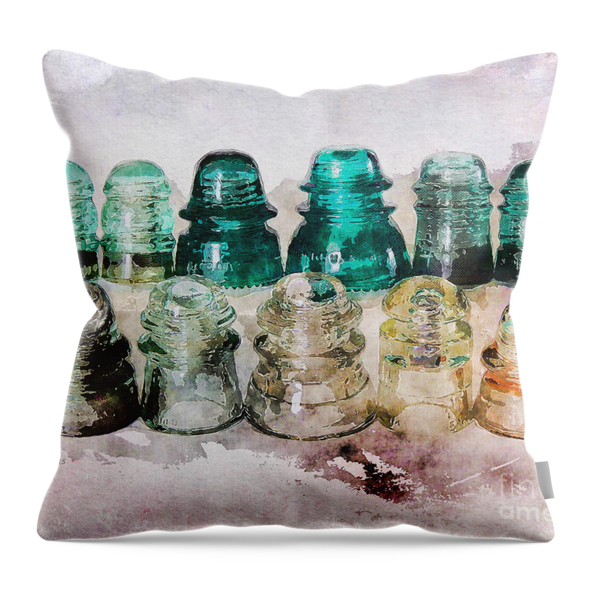 Glass Throw Pillow featuring the photograph Vintage Glass Insulators #1 by Phil Perkins