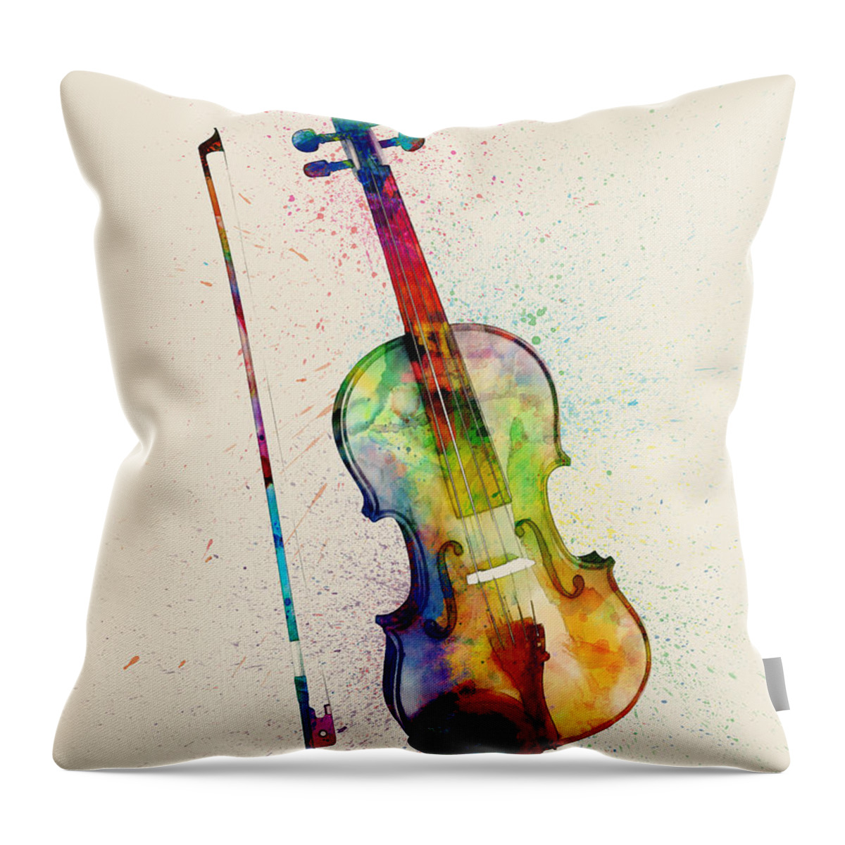 Musical Instrument Throw Pillow featuring the digital art Violin Abstract Watercolor #1 by Michael Tompsett