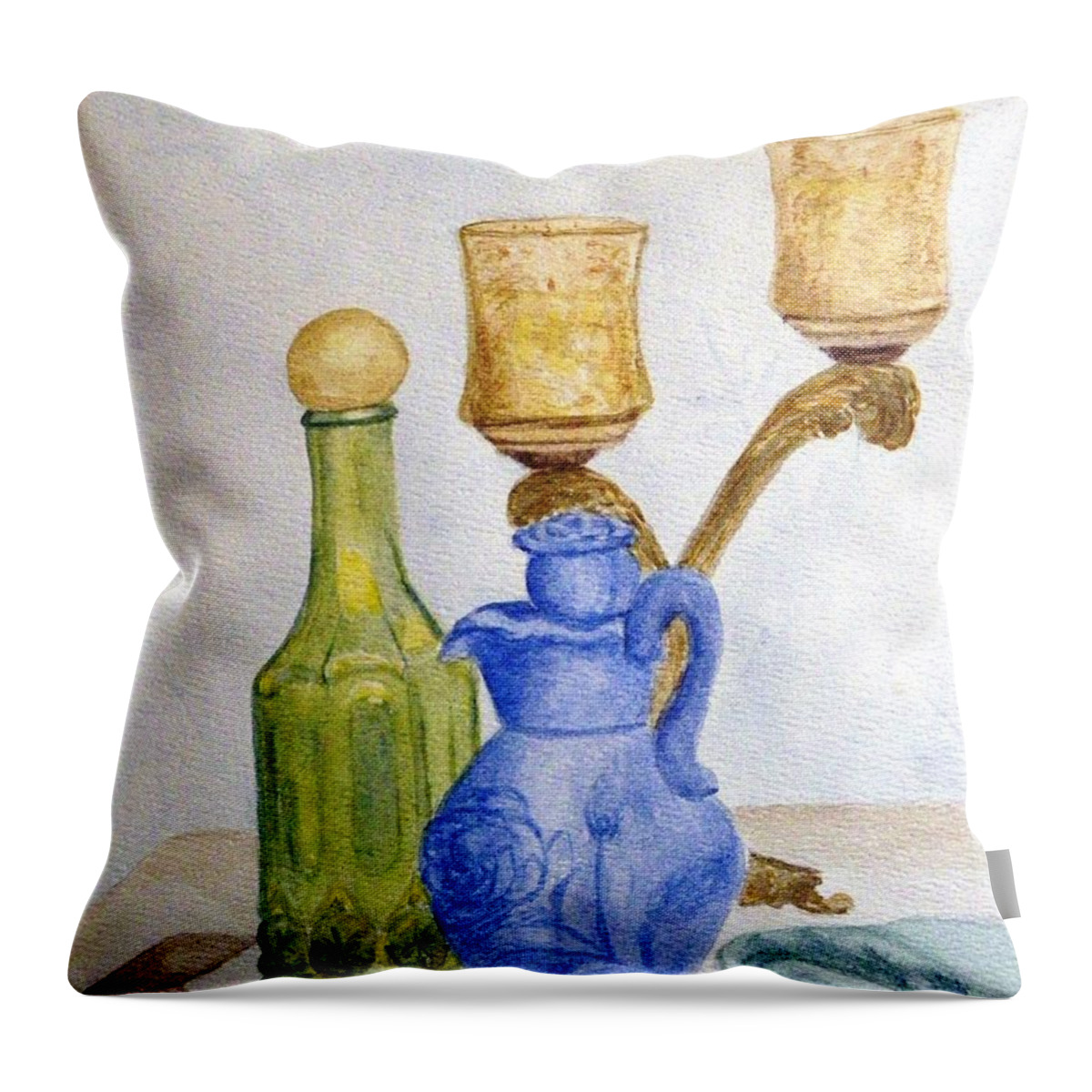 Still Life Painting Throw Pillow featuring the painting Waiting For The Bath #1 by Peggy King