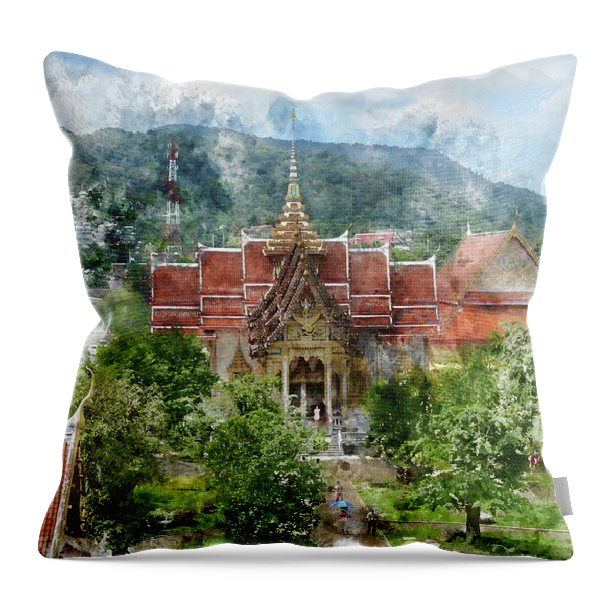 Monument Throw Pillow featuring the photograph Wat Chalong in Phuket Thailand #1 by Brandon Bourdages