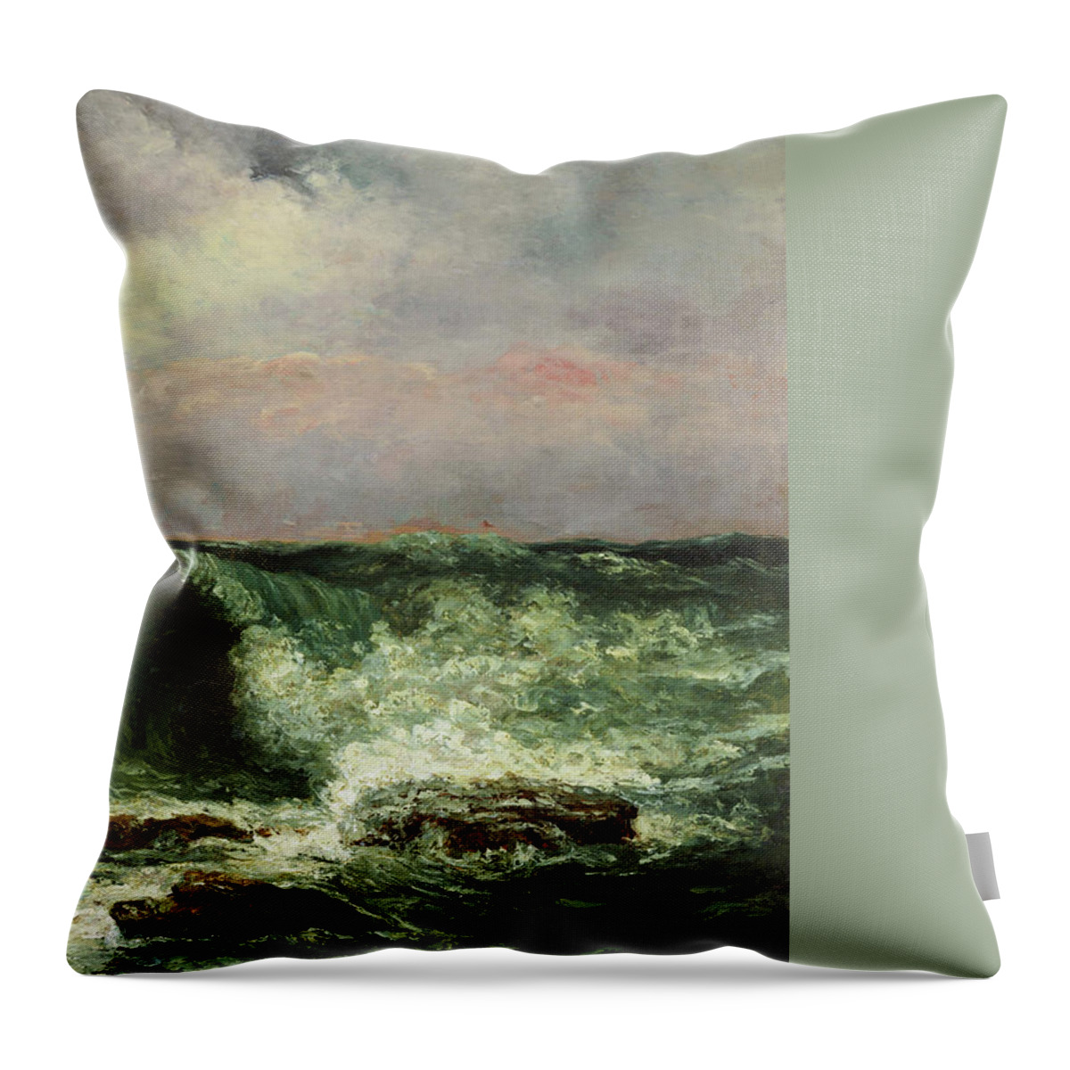 Gustave Courbet Throw Pillow featuring the painting Waves #6 by Gustave Courbet