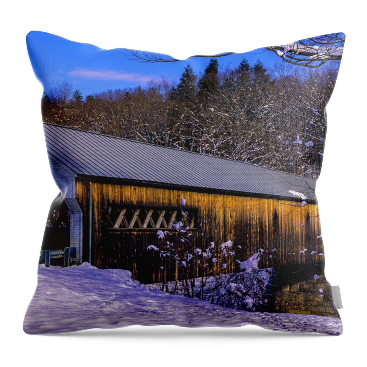 West Dummerston Covered Bridge Throw Pillow featuring the photograph West Dummerston Covered Bridge #2 by Scenic Vermont Photography