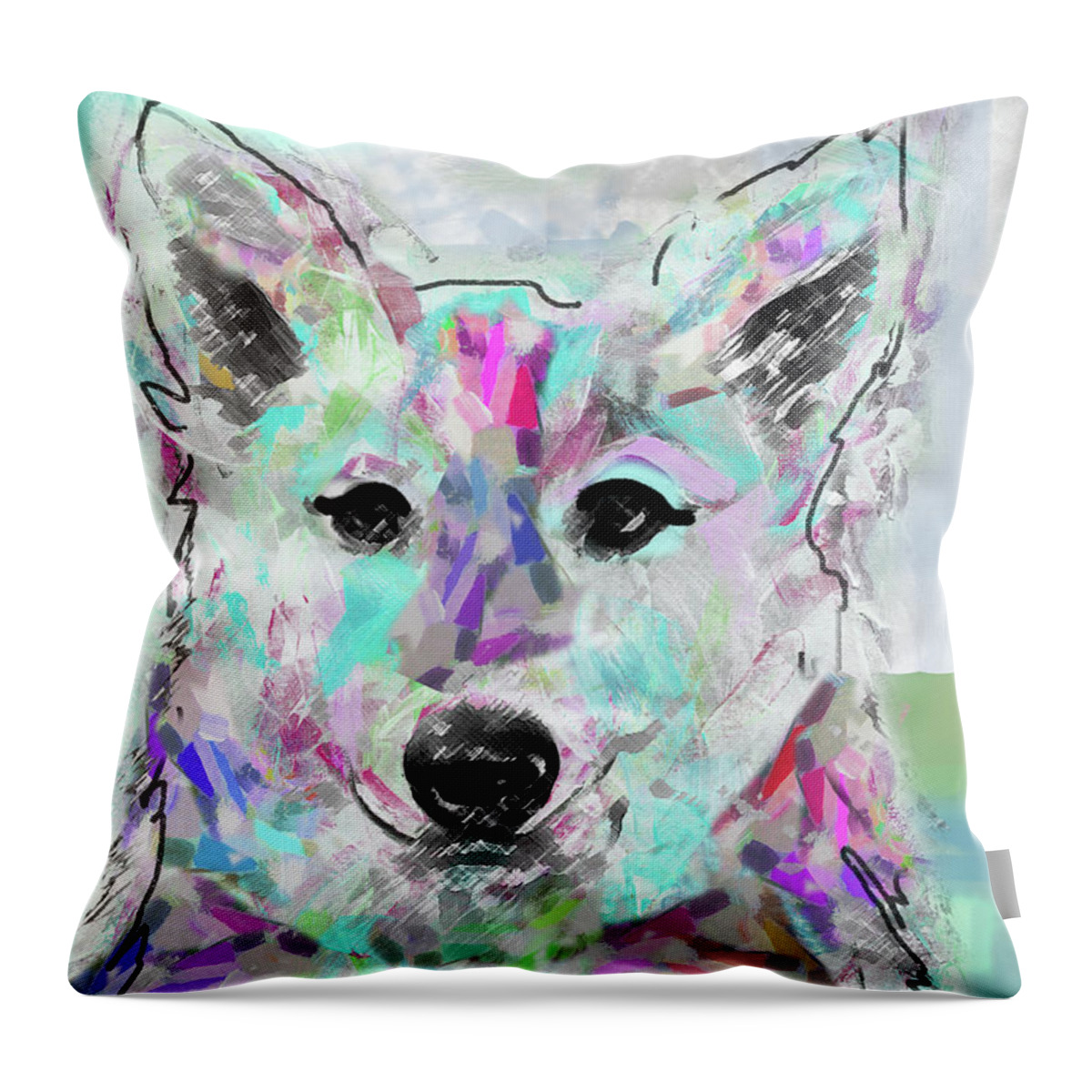 White Shepherd Throw Pillow featuring the painting White Shepherd #1 by Claudia Schoen