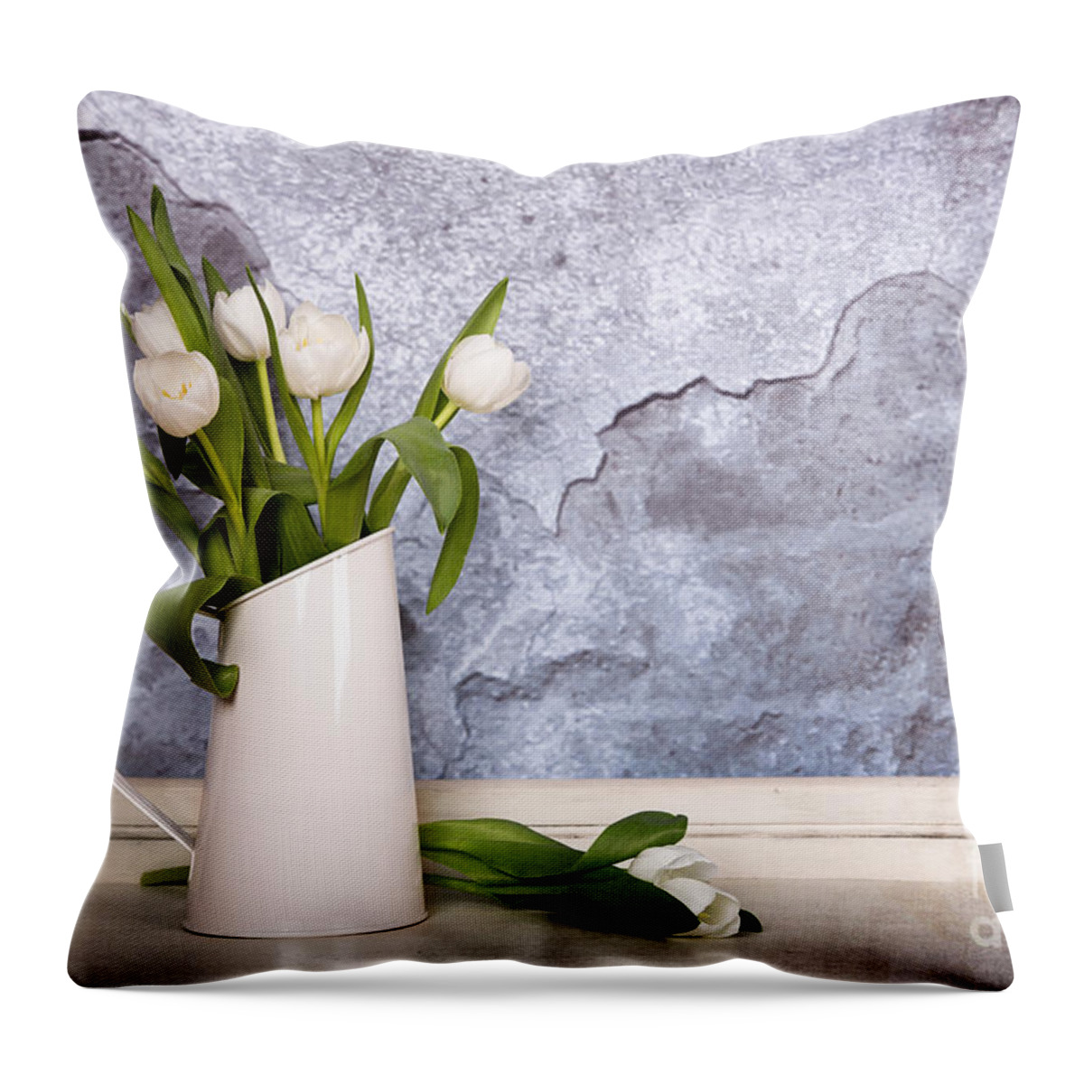 White Throw Pillow featuring the photograph White tulips #1 by Jane Rix