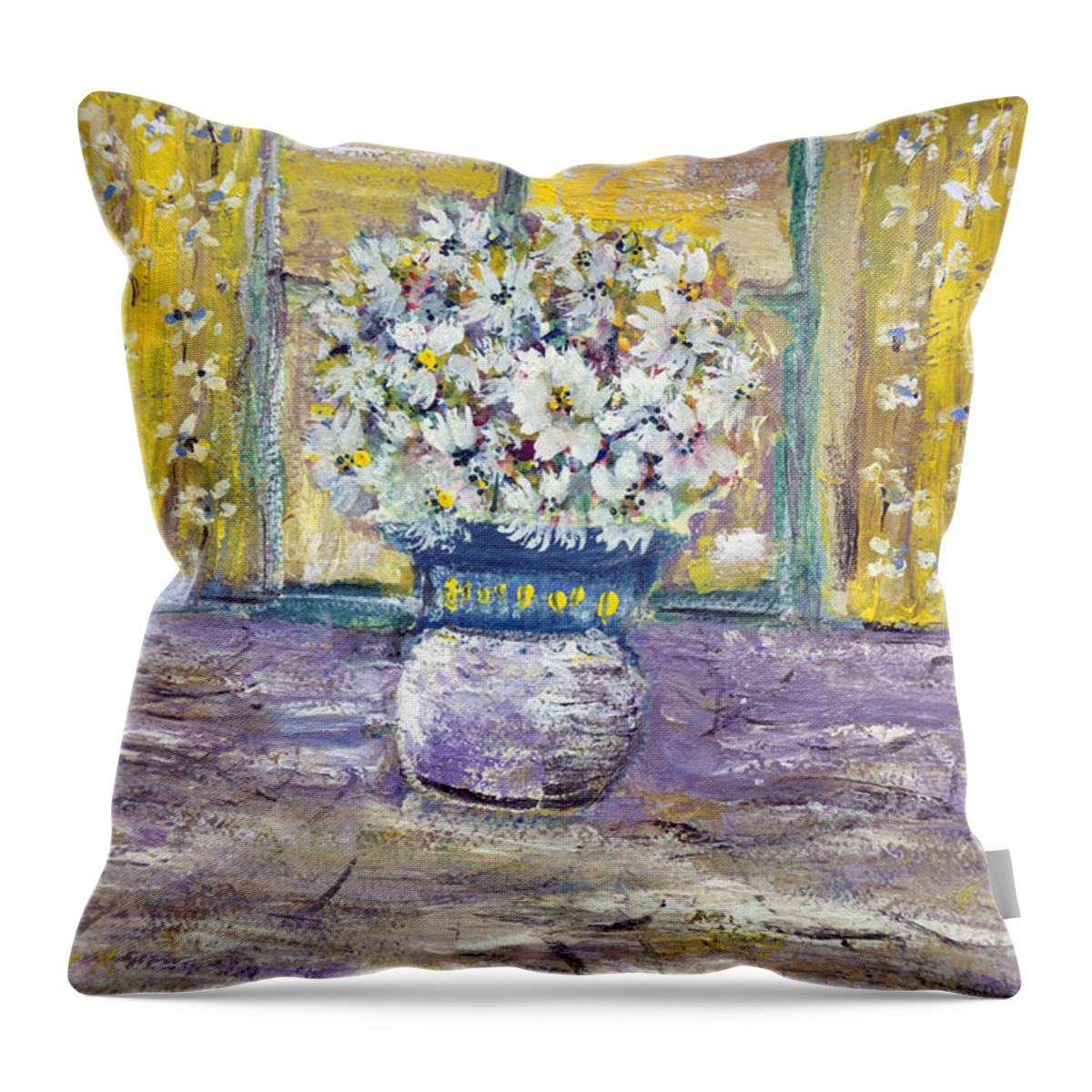 Spring Wildflowers On Table Throw Pillow featuring the painting Windowpane by Don Wright