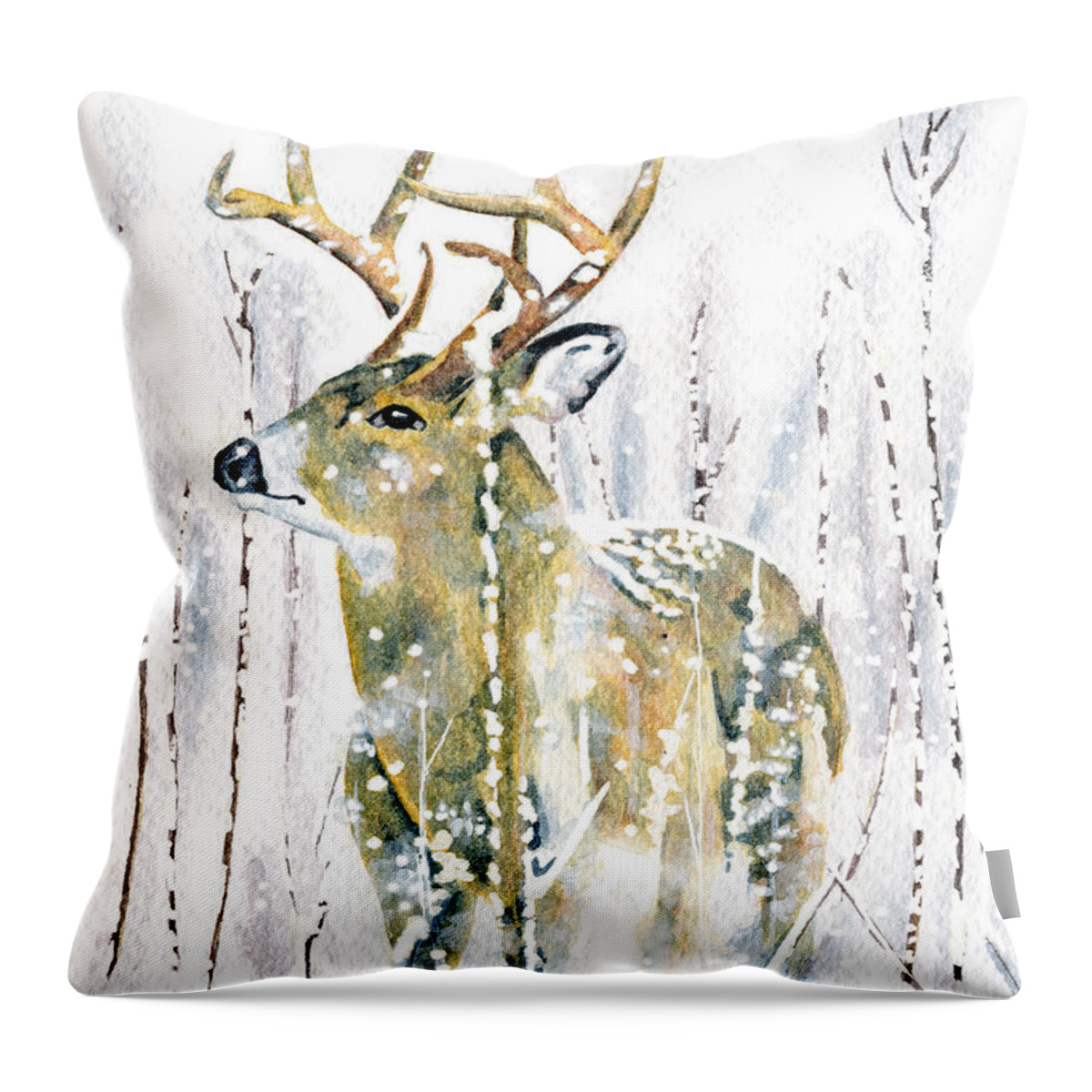 Stag Throw Pillow featuring the painting Winter Deer by Antony Galbraith