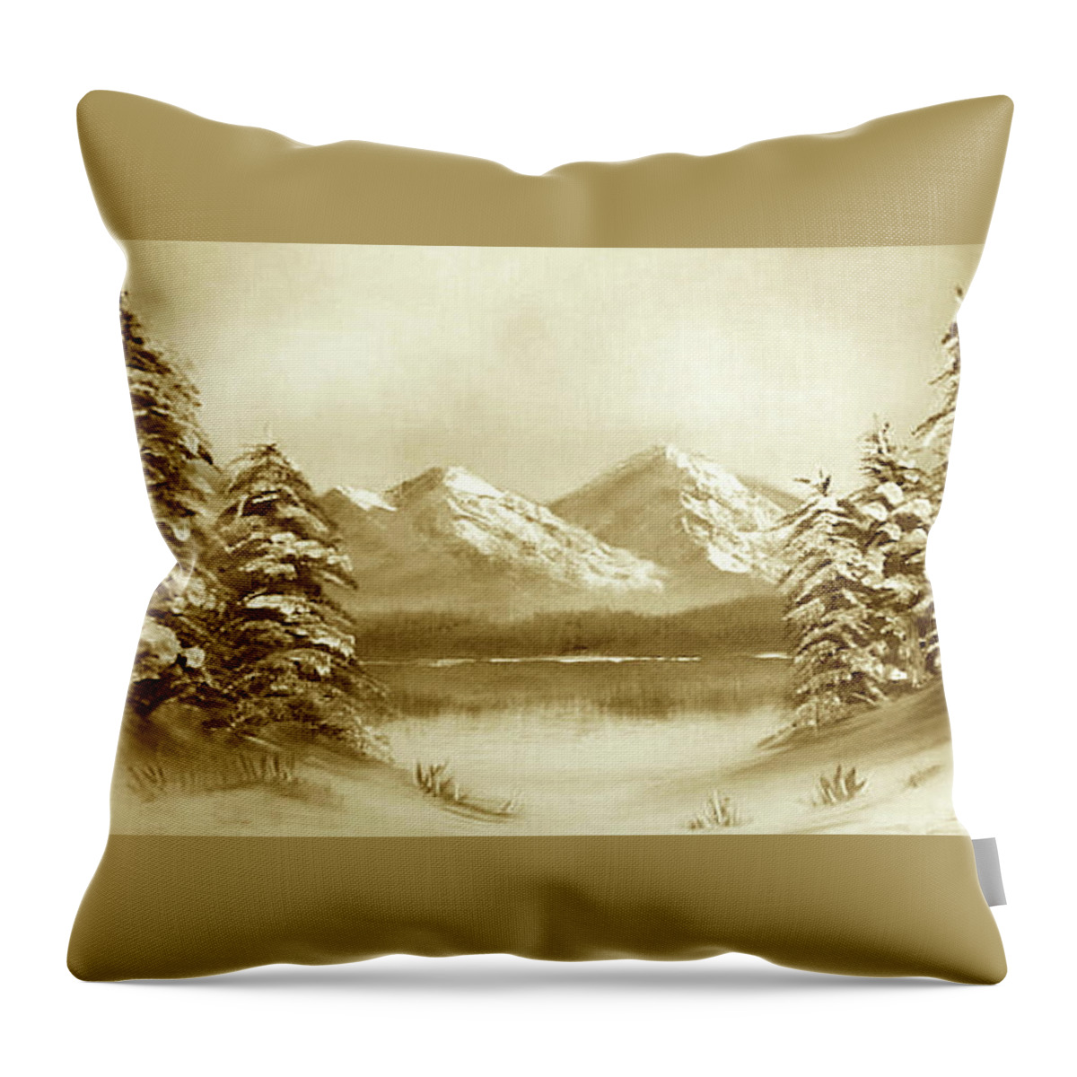 Winter Throw Pillow featuring the painting Winter - sepia #1 by Roger Cummiskey