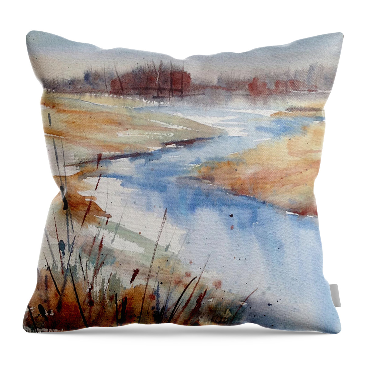 Watercolor Throw Pillow featuring the painting Winter Stream #2 by Judith Levins