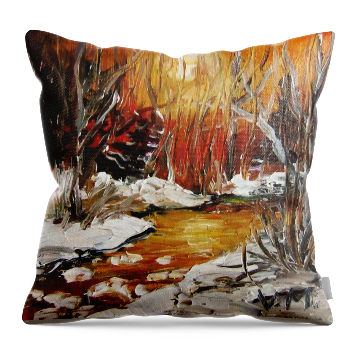 Landscape Throw Pillow featuring the painting Winter #1 by Vesna Martinjak