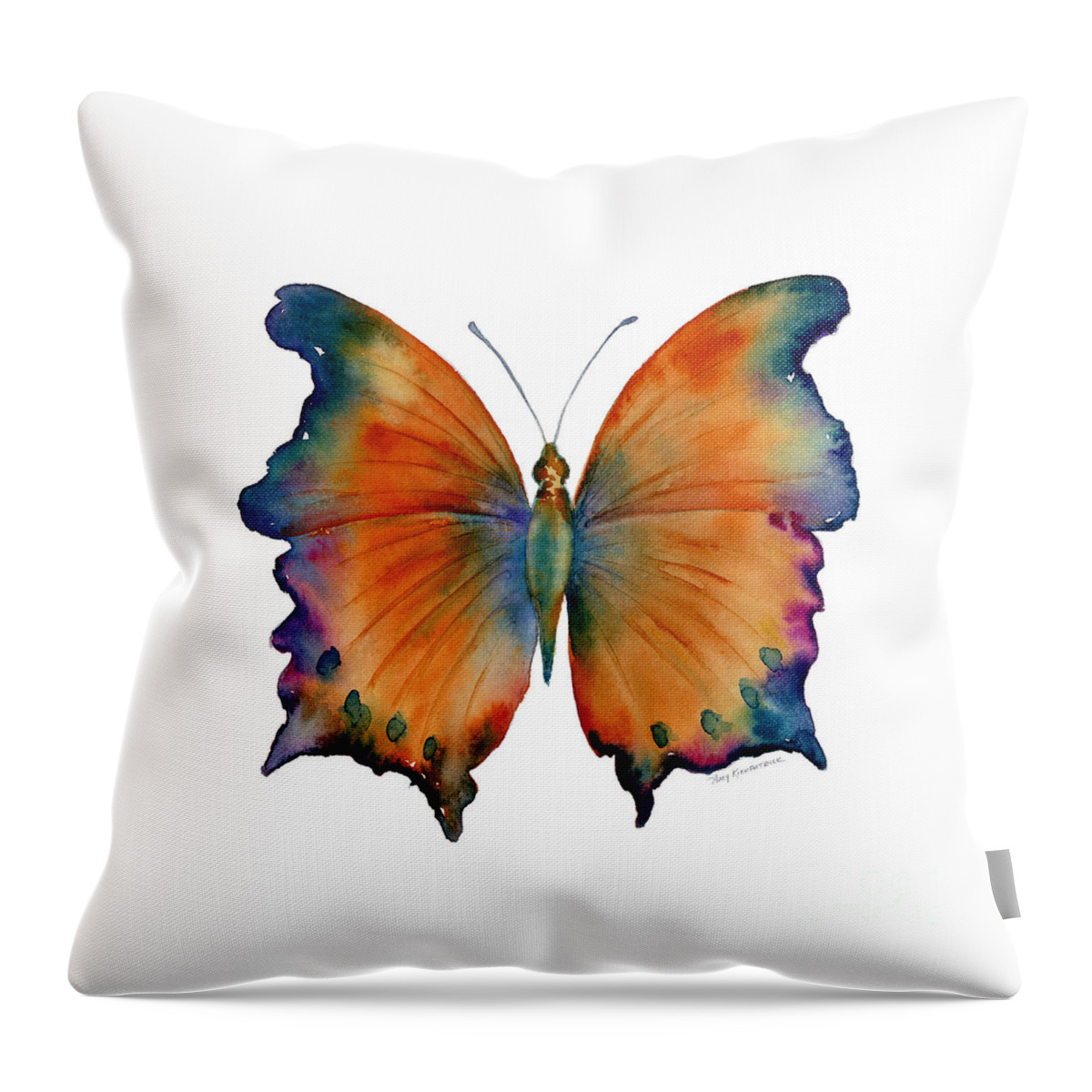 Wizard Butterfly Butterfly Butterflies Butterfly Print Butterfly Card Butterfly Cards Orange Orange And Blue Orange And Purple Orange Butterfly Nature Wings Winged Insect Nature Watercolor Butterflies Watercolor Butterfly Watercolor Moth Orange Butterfly Face Mask Throw Pillow featuring the painting 1 Wizard Butterfly by Amy Kirkpatrick
