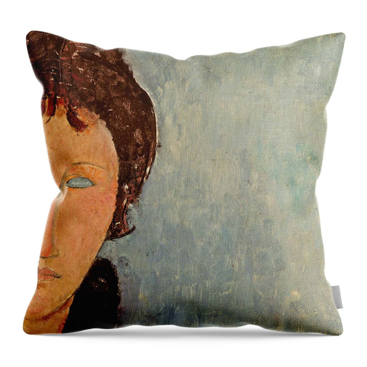 Amedeo Modigliani Throw Pillow featuring the painting Woman with Blue Eyes by Amedeo Modigliani
