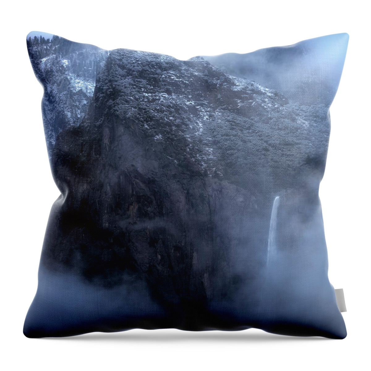 Bridalveil Falls Throw Pillow featuring the photograph Wrapped in Fog #1 by Nicki Frates
