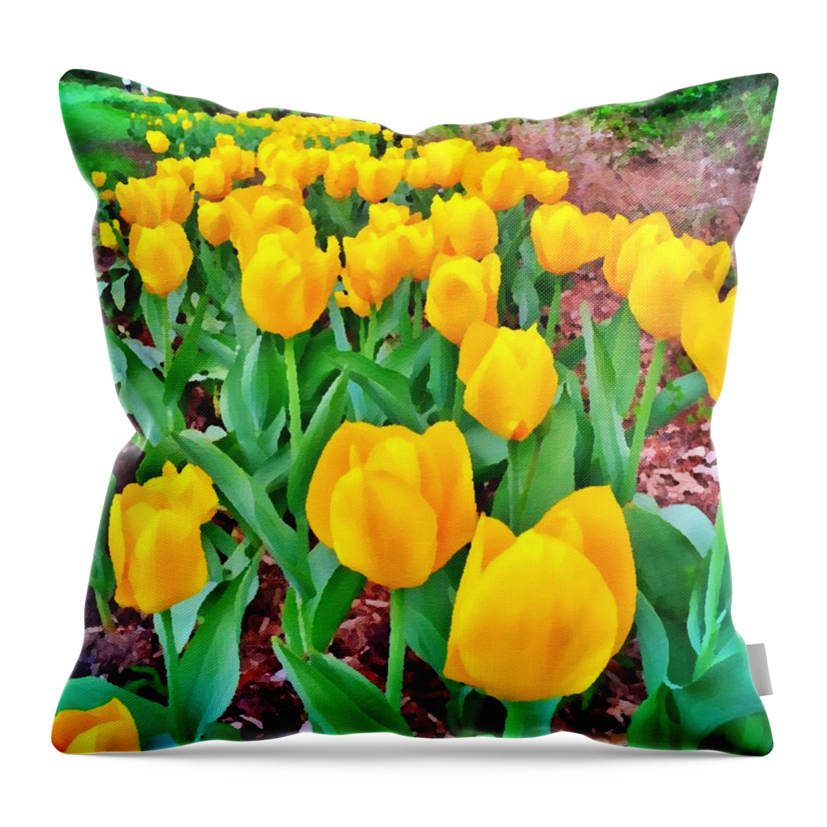Tulips Throw Pillow featuring the painting Yellow Tulips #1 by Chris Montcalmo