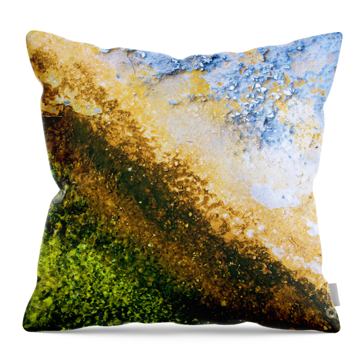 Yellowstone Throw Pillow featuring the photograph Yellowstone hot spring abstract colors by Delphimages Photo Creations