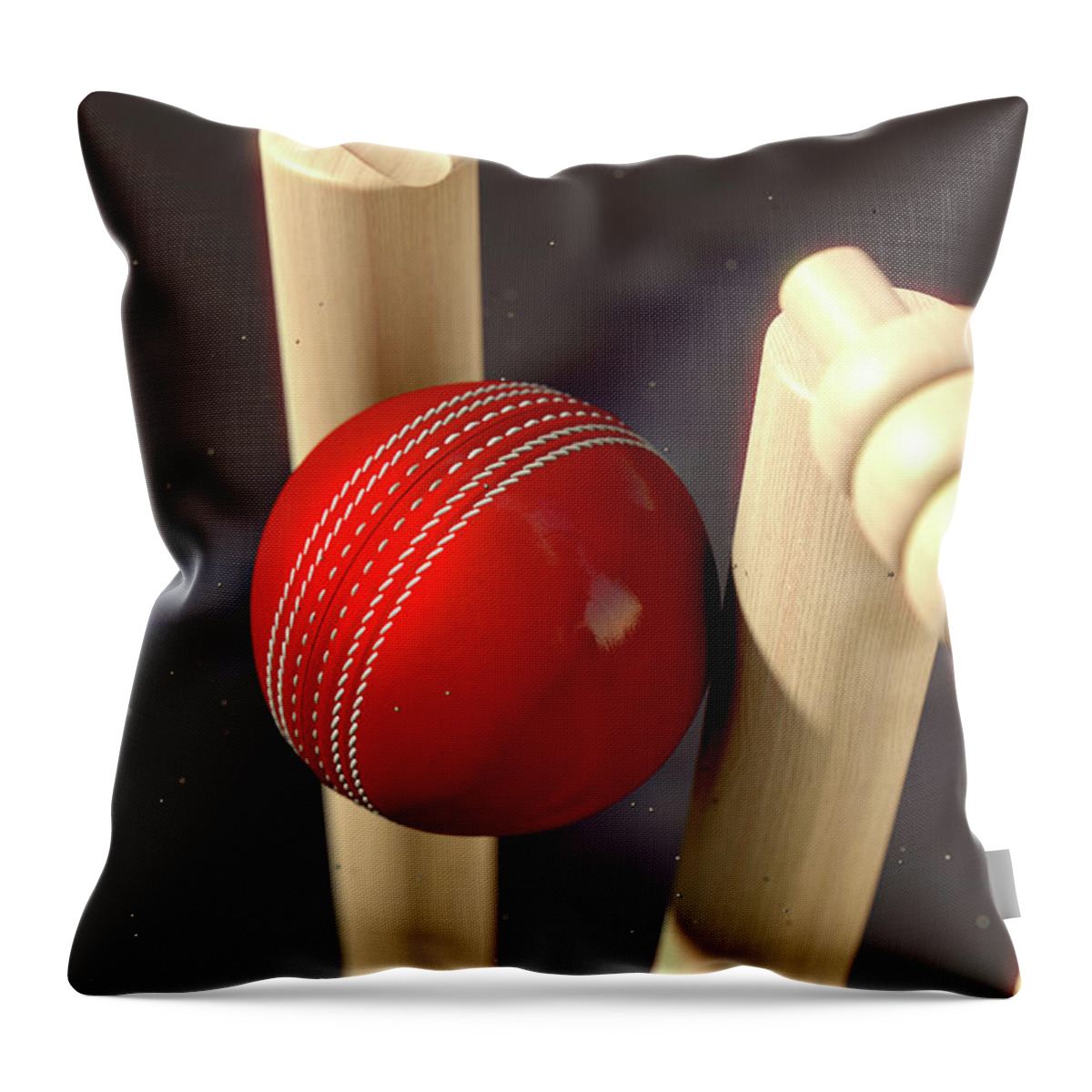 Action Throw Pillow featuring the digital art Cricket Ball Hitting Wickets #10 by Allan Swart
