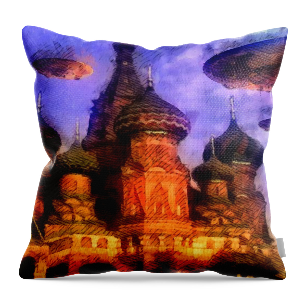 Ufo Throw Pillow featuring the painting Invasion Earth #10 by Esoterica Art Agency
