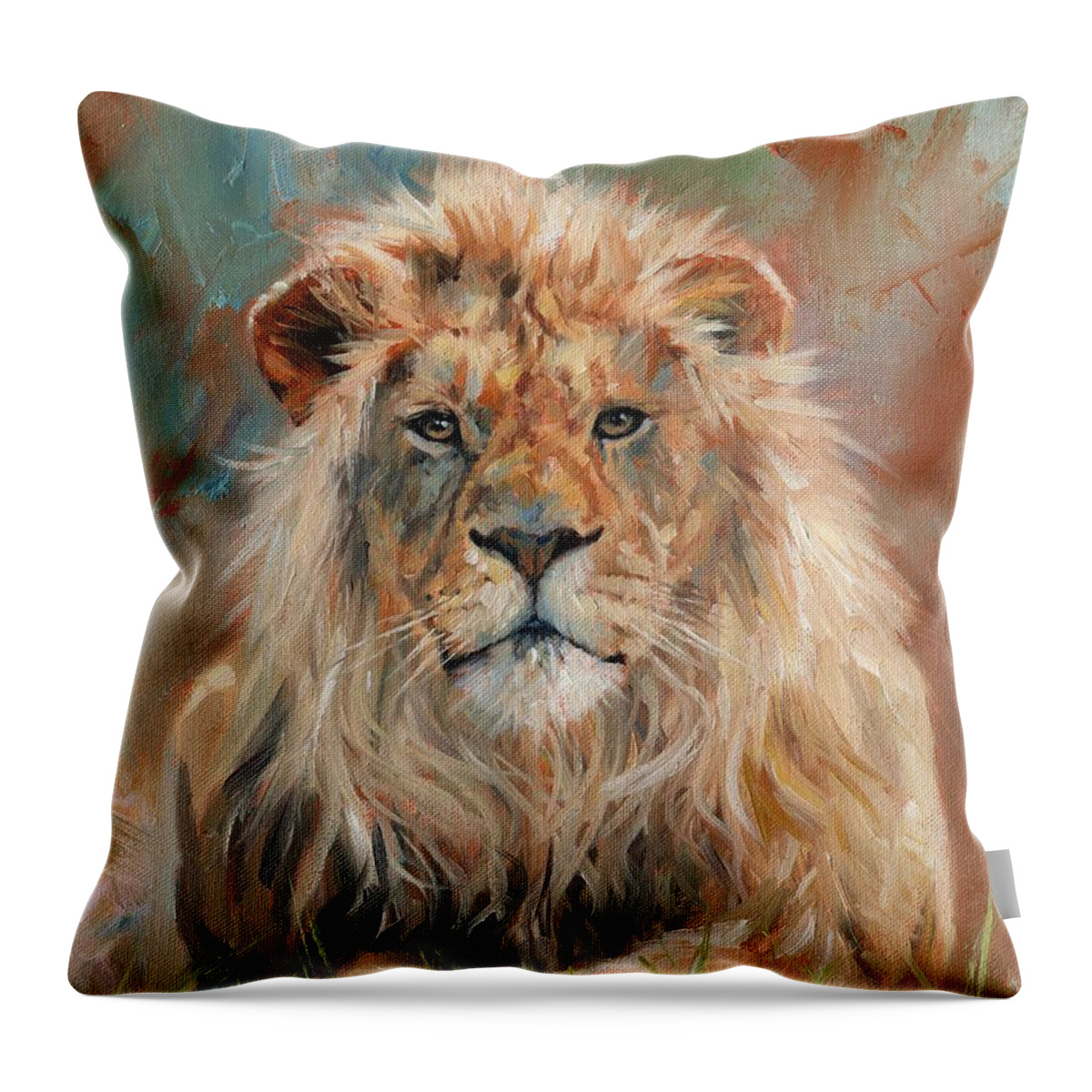 Lion Throw Pillow featuring the painting Lion #10 by David Stribbling