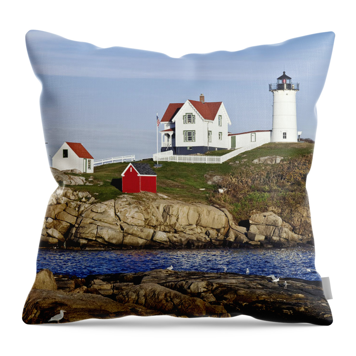 Cape Neddick Throw Pillow featuring the photograph Nubble Lighthouse #10 by John Greim