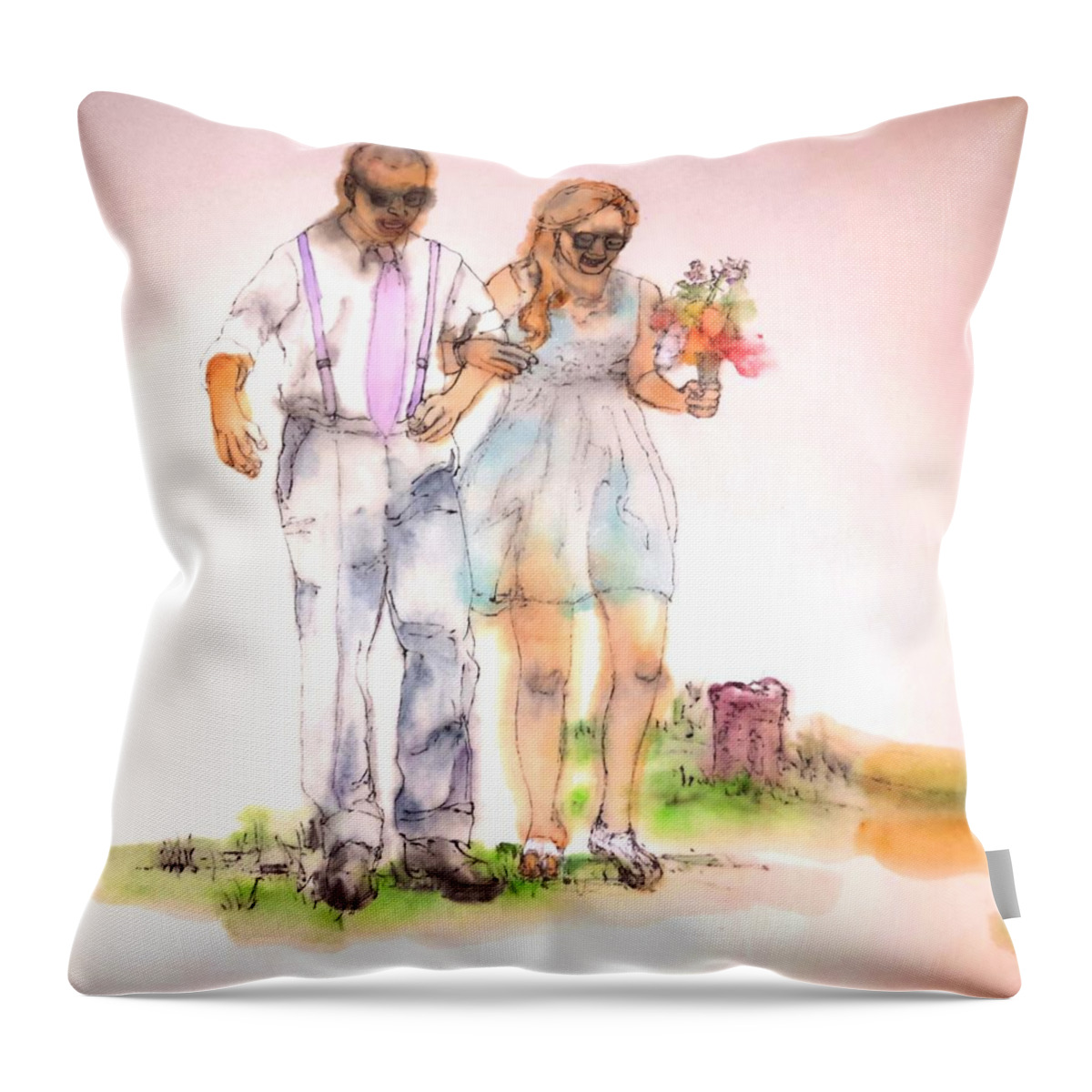 Wedding. Summer Throw Pillow featuring the painting The Wedding Album #10 by Debbi Saccomanno Chan
