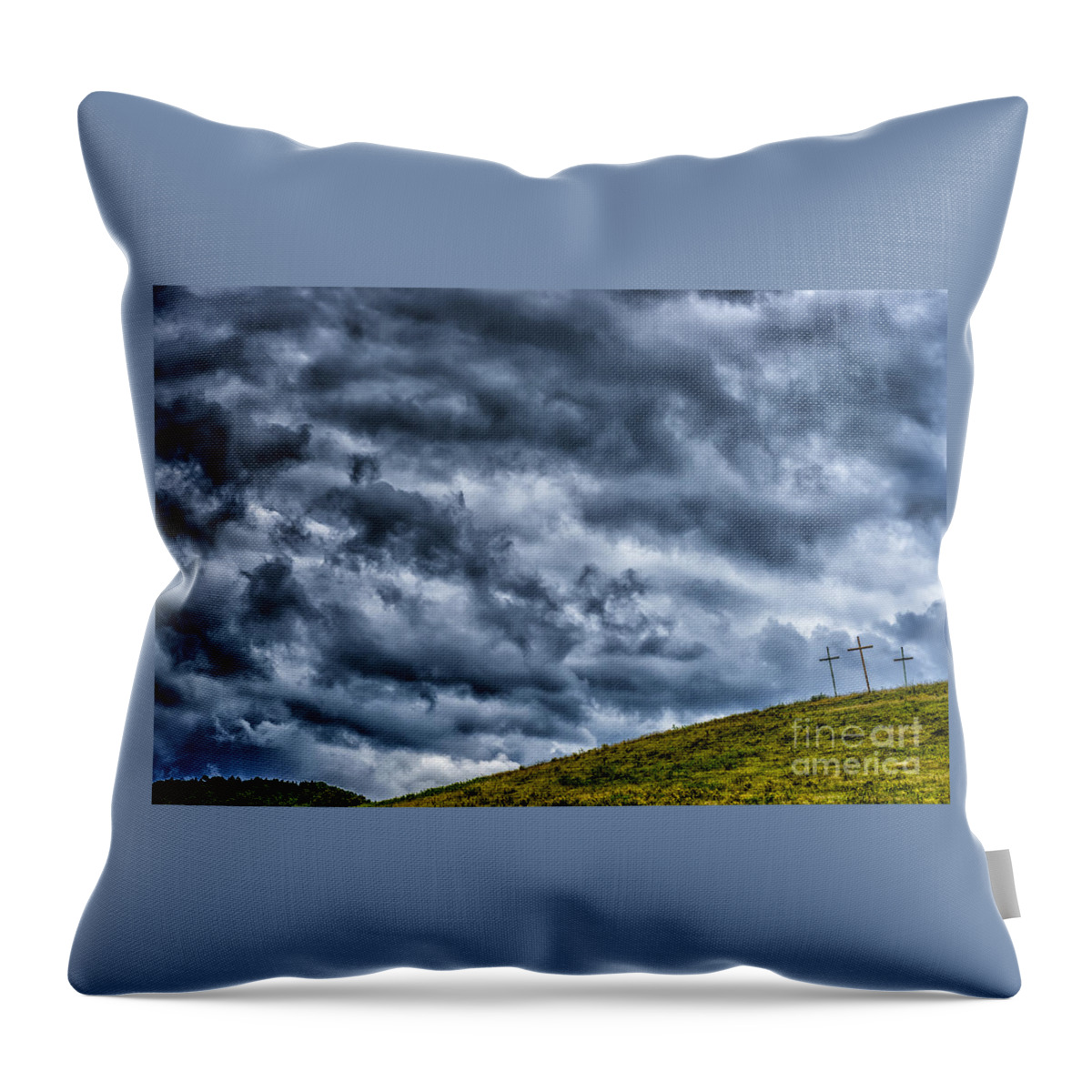 Cross Throw Pillow featuring the photograph Three Crosses on Hill #10 by Thomas R Fletcher