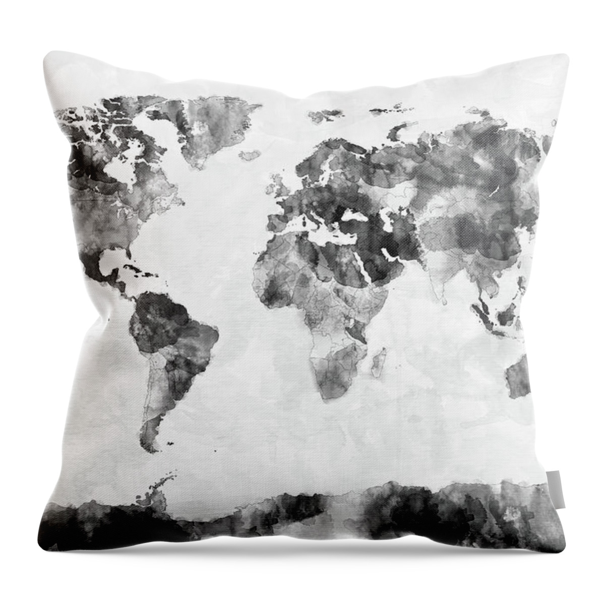 World Map Throw Pillow featuring the digital art Watercolor Map of the World Map #10 by Michael Tompsett