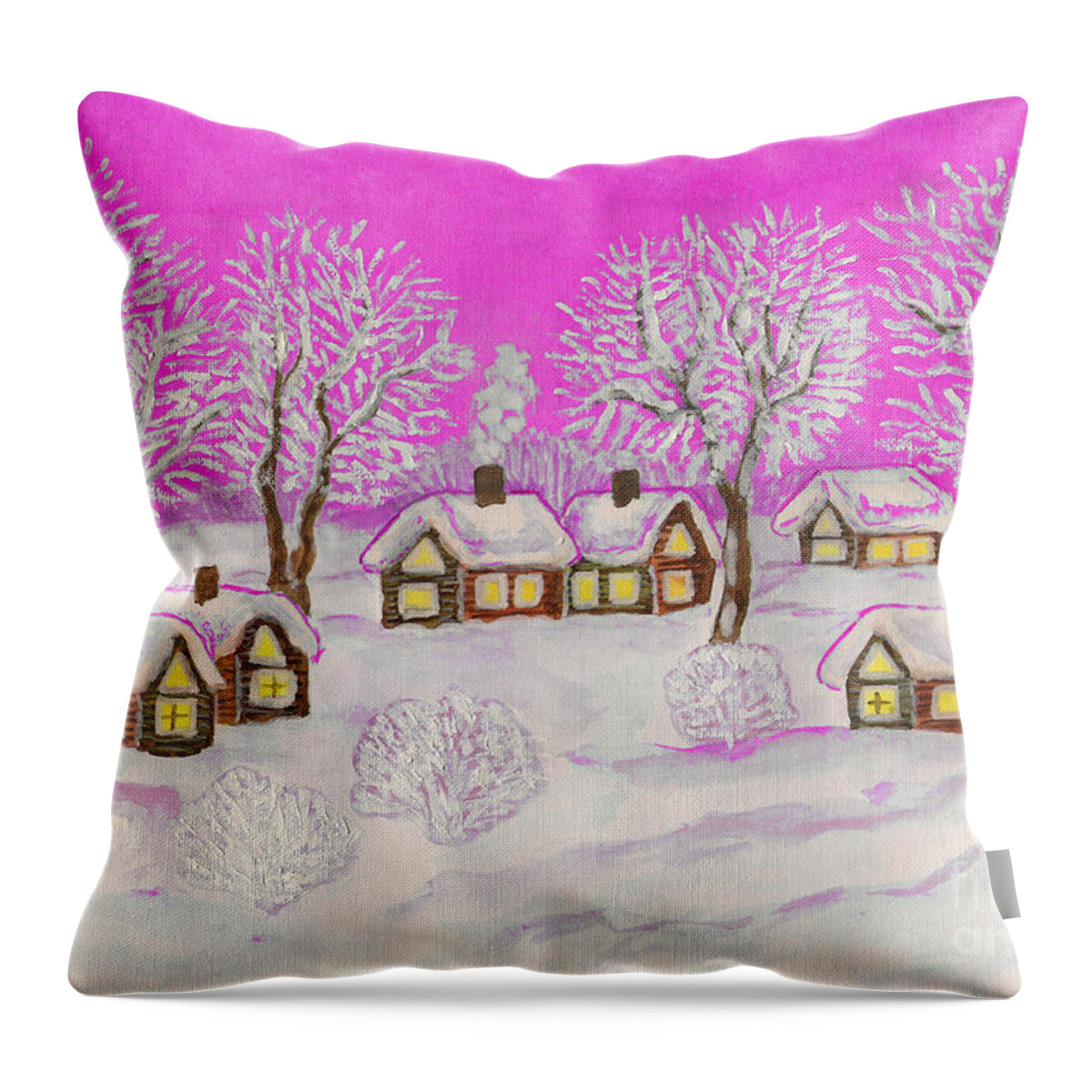 Art Throw Pillow featuring the painting Winter landscape, painting #10 by Irina Afonskaya