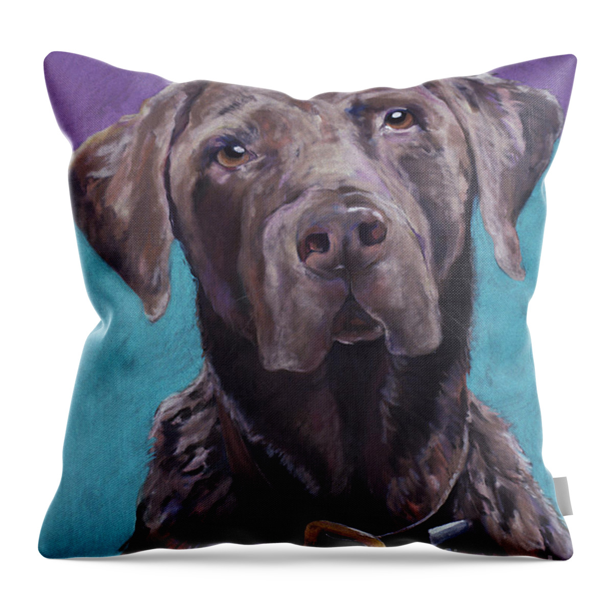 Pet Portrait Commissions Throw Pillow featuring the pastel Max by Pat Saunders-White