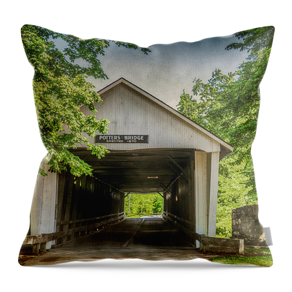 Bridge Throw Pillow featuring the digital art 10700 Potter's Bridge by Pamela Williams