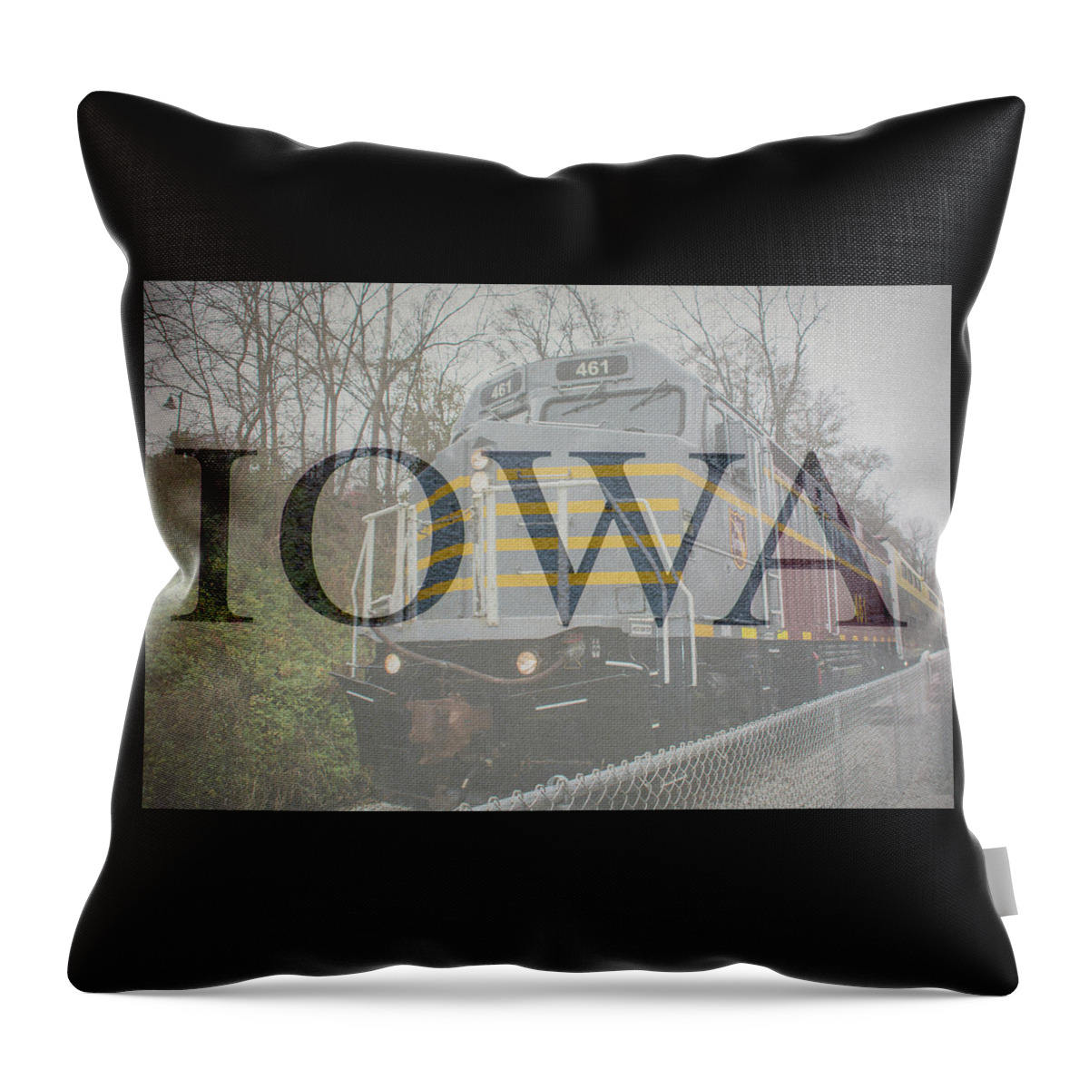 Iowa Throw Pillow featuring the mixed media 10721 Hawkeye Express by Pamela Williams