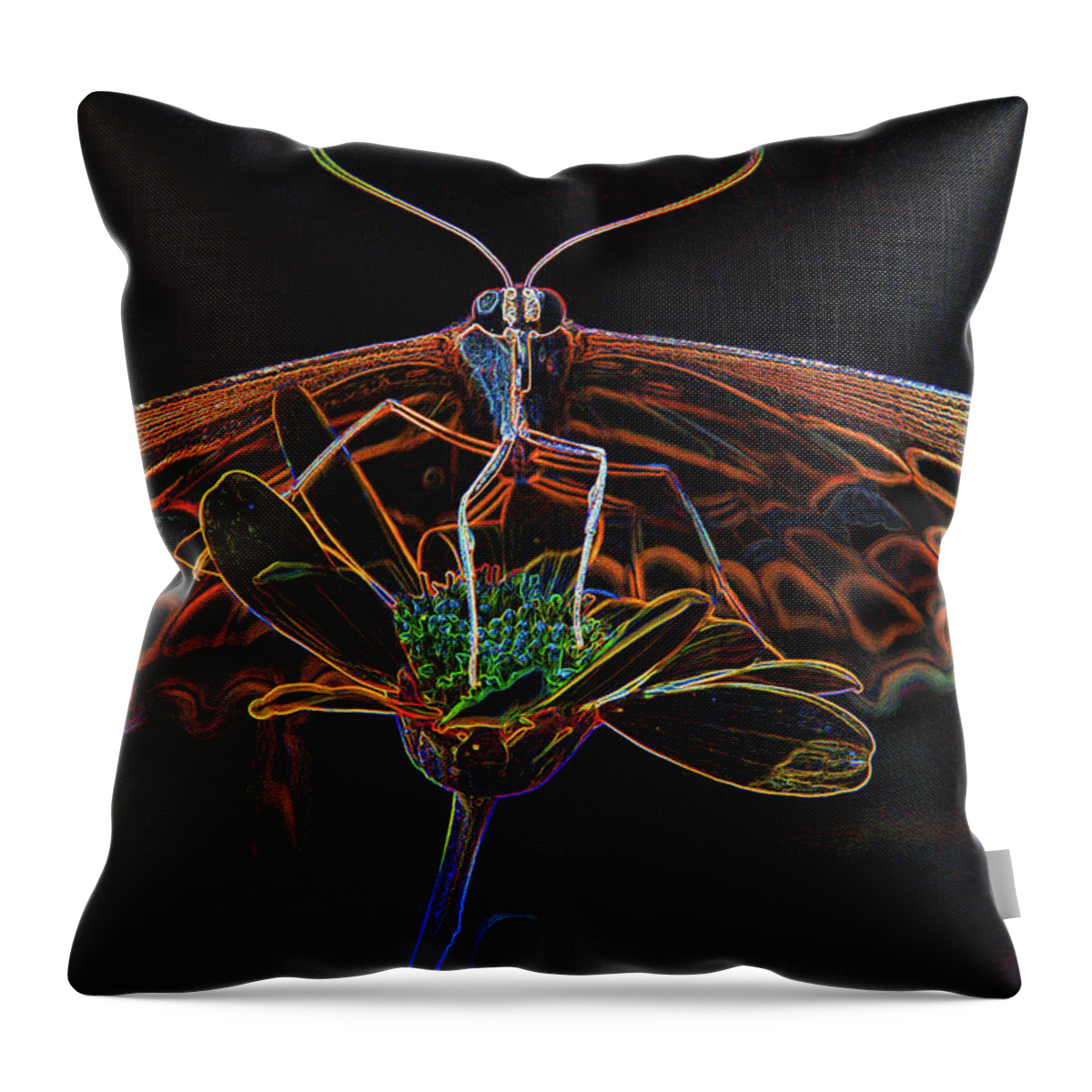 Neon Butterfly Throw Pillow featuring the mixed media 10990 Neon Butterfly by Pamela Williams