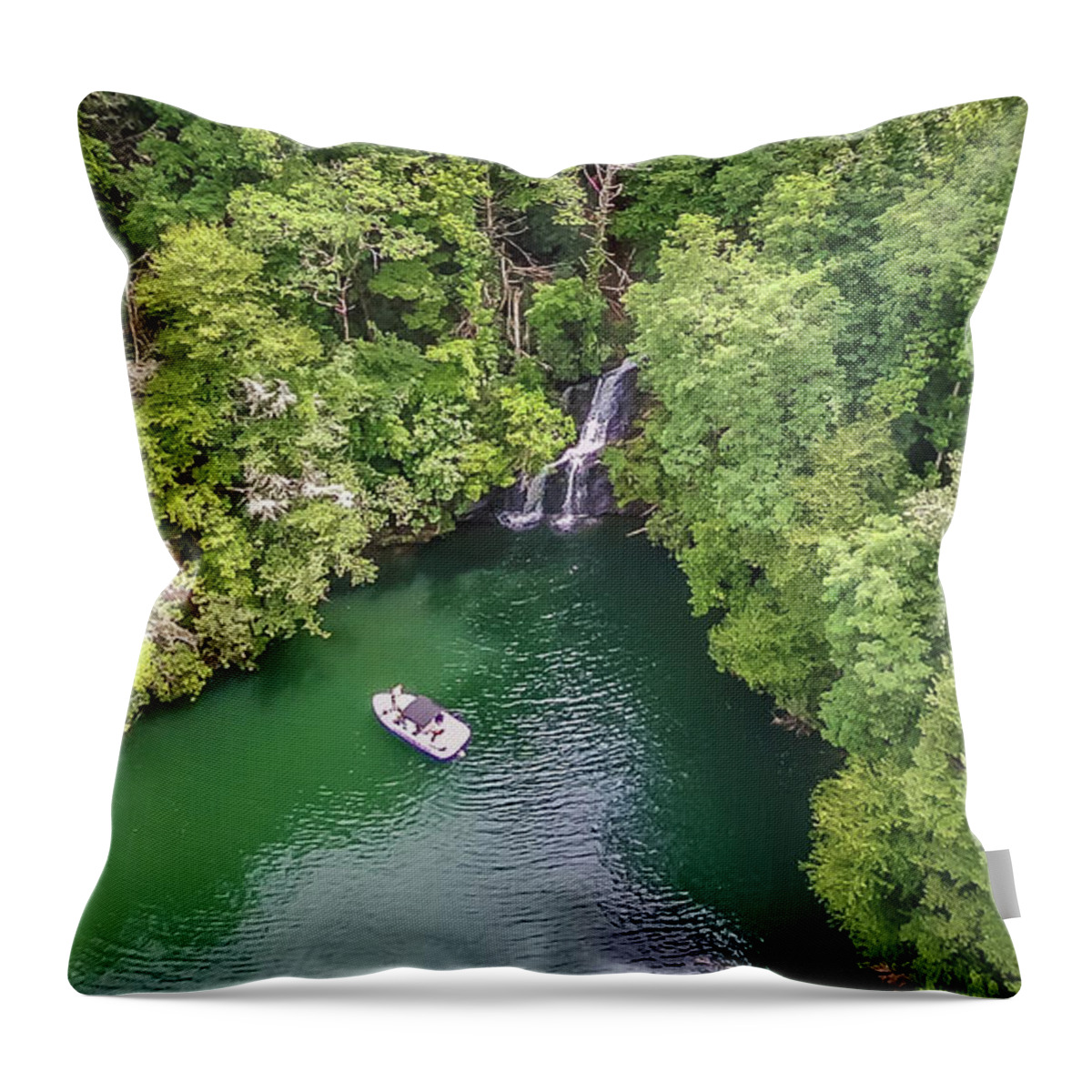 Mountain Throw Pillow featuring the photograph aerial of South Carolina Lake Jocassee Gorges Upstate Mountains #11 by Alex Grichenko