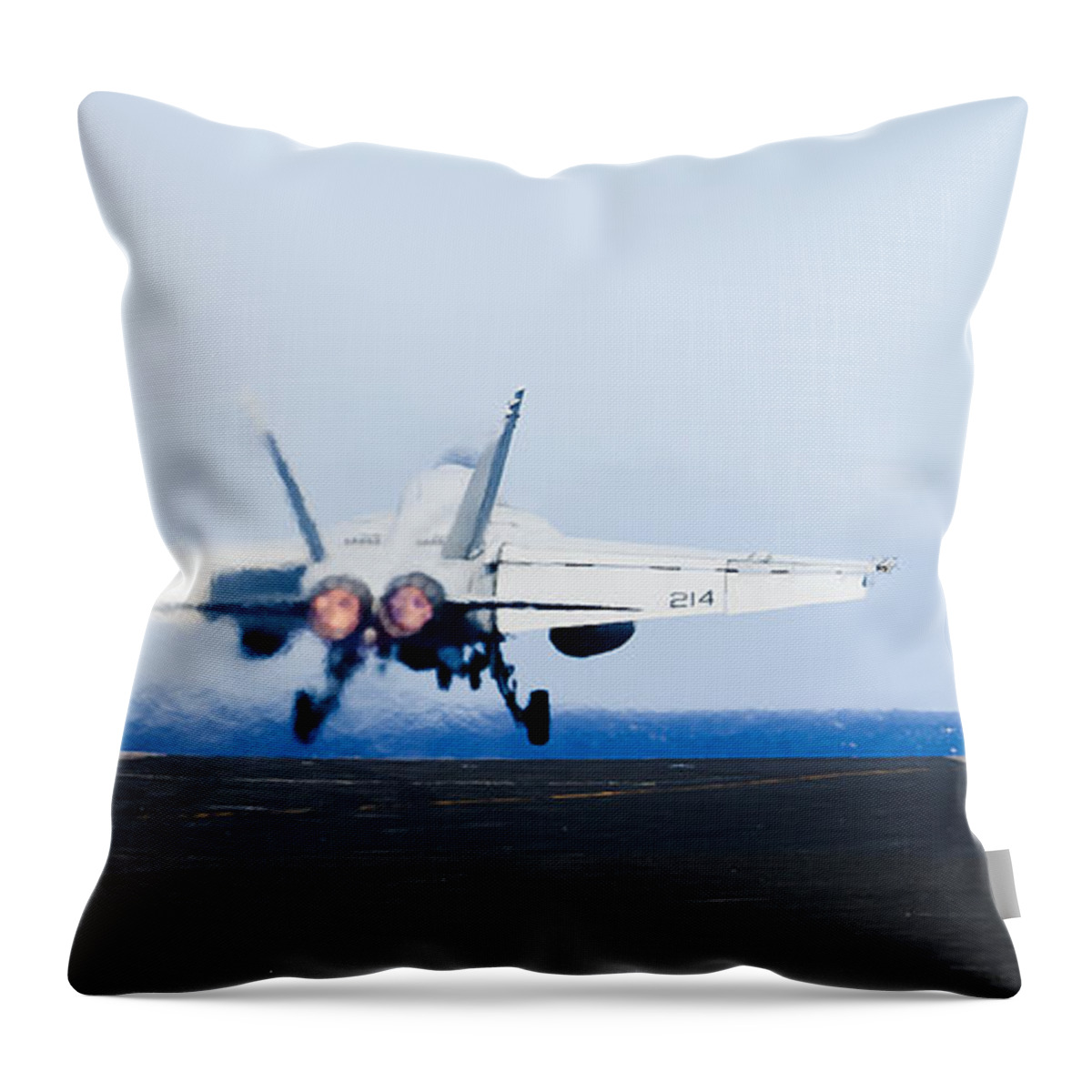 Afterburner Throw Pillow featuring the photograph An Fa-18e Super Hornet Launches #11 by Stocktrek Images