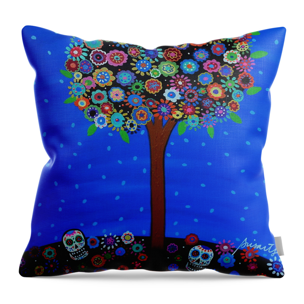 Pristine Throw Pillow featuring the painting Day Of The Dead #11 by Pristine Cartera Turkus