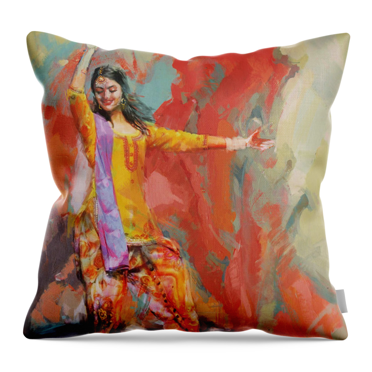Sindh Throw Pillow featuring the painting 11 pakistan folk Punjab by Maryam Mughal 