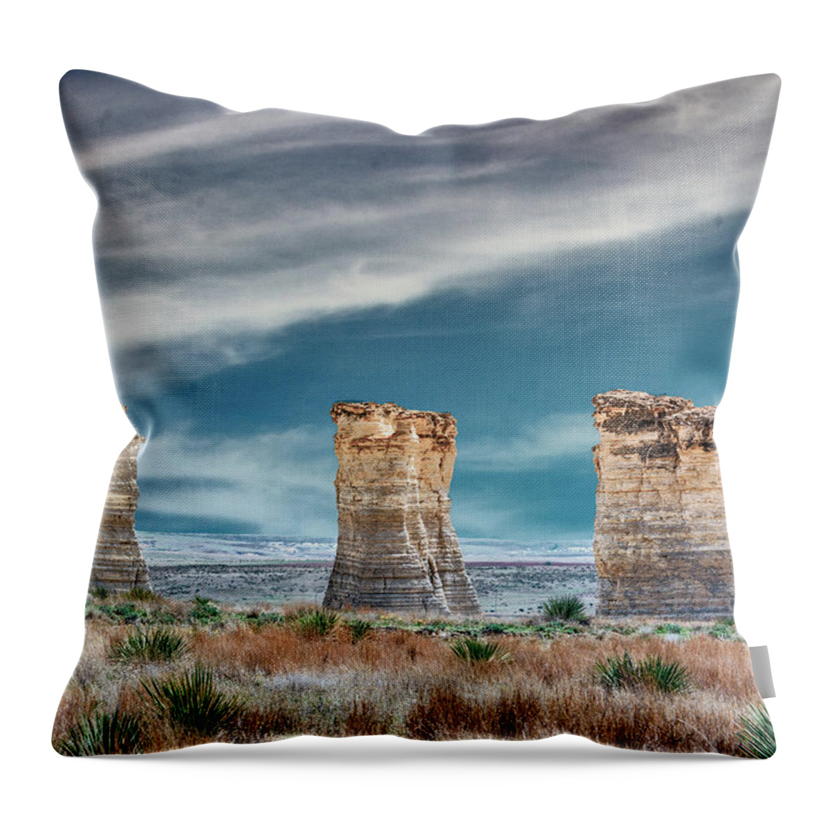 Kansas Throw Pillow featuring the photograph 11049 Monument Rocks by Pamela Williams