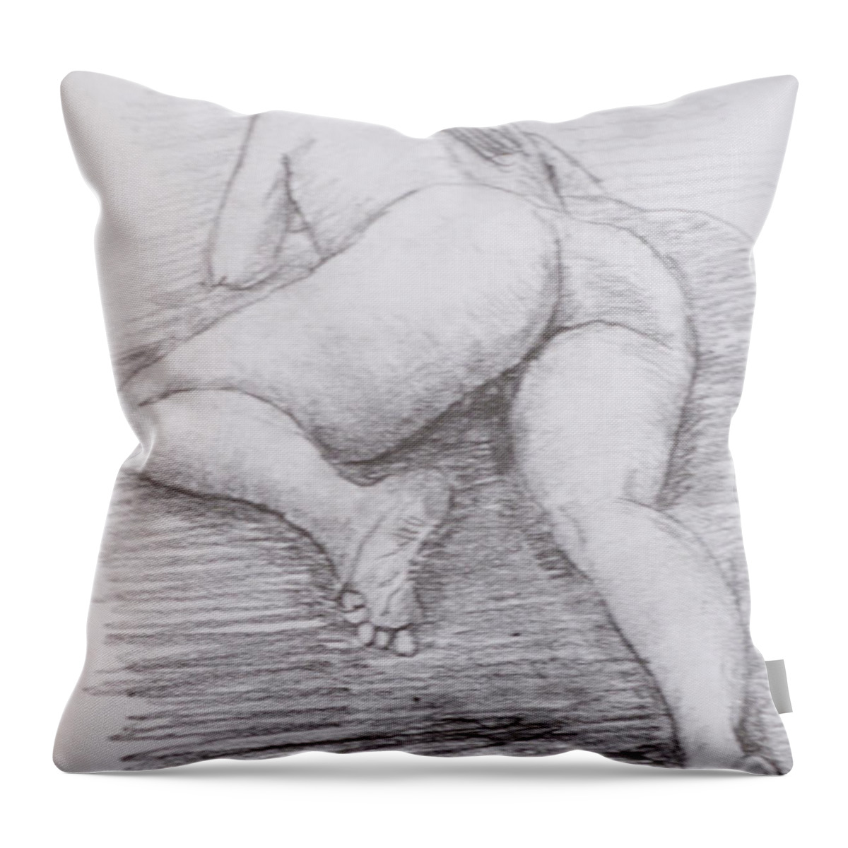 Nude Throw Pillow featuring the drawing Nude study #112 by Masami Iida