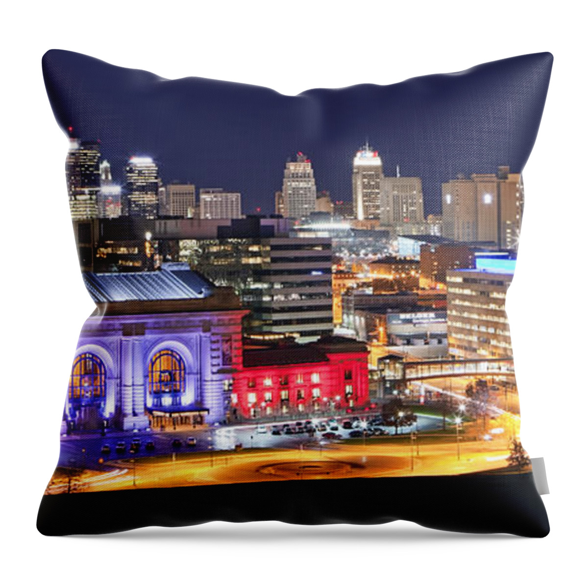 Kansas Throw Pillow featuring the photograph 1123 Kansas City Skyline Panorama by Steve Sturgill