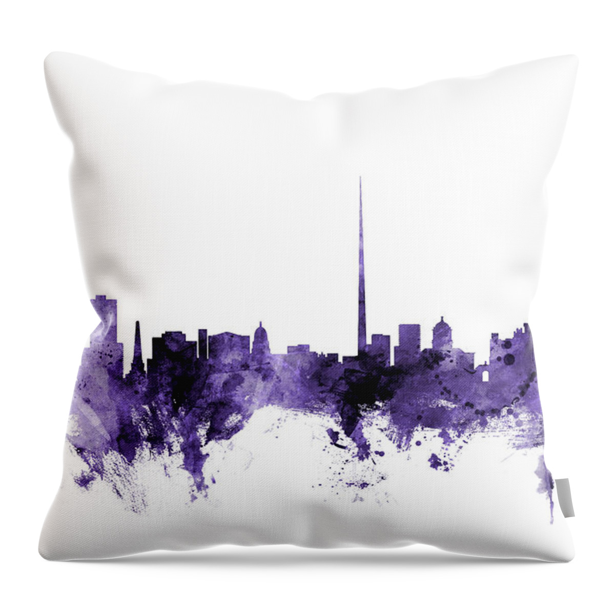 City Throw Pillow featuring the digital art Dublin Ireland Skyline #12 by Michael Tompsett