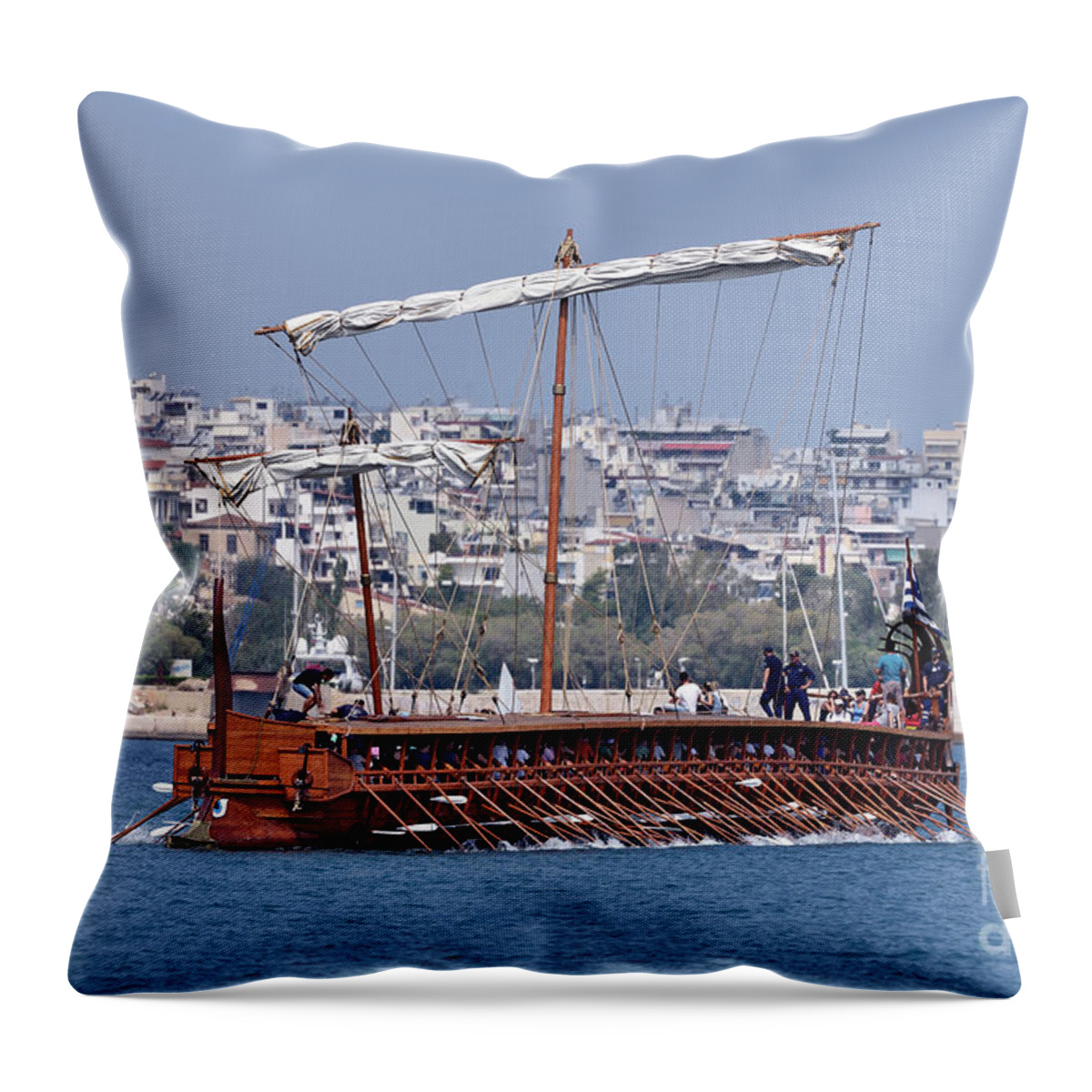 Ancient Throw Pillow featuring the photograph Trireme Olympias underway #12 by George Atsametakis