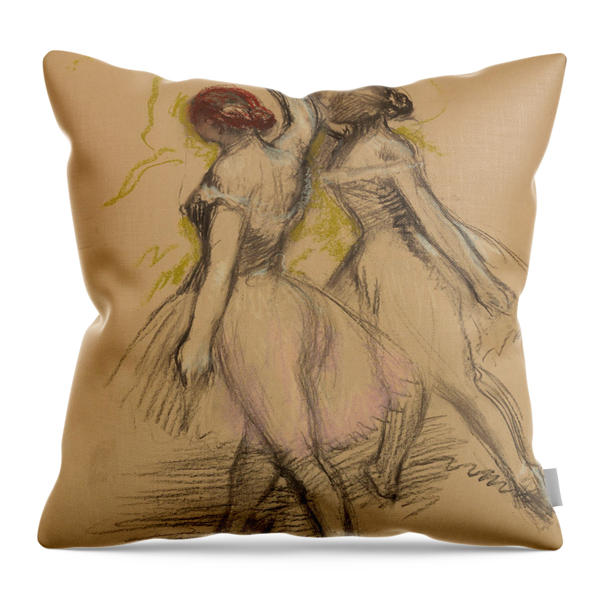 Degas Throw Pillow featuring the drawing Two Dancers by Edgar Degas