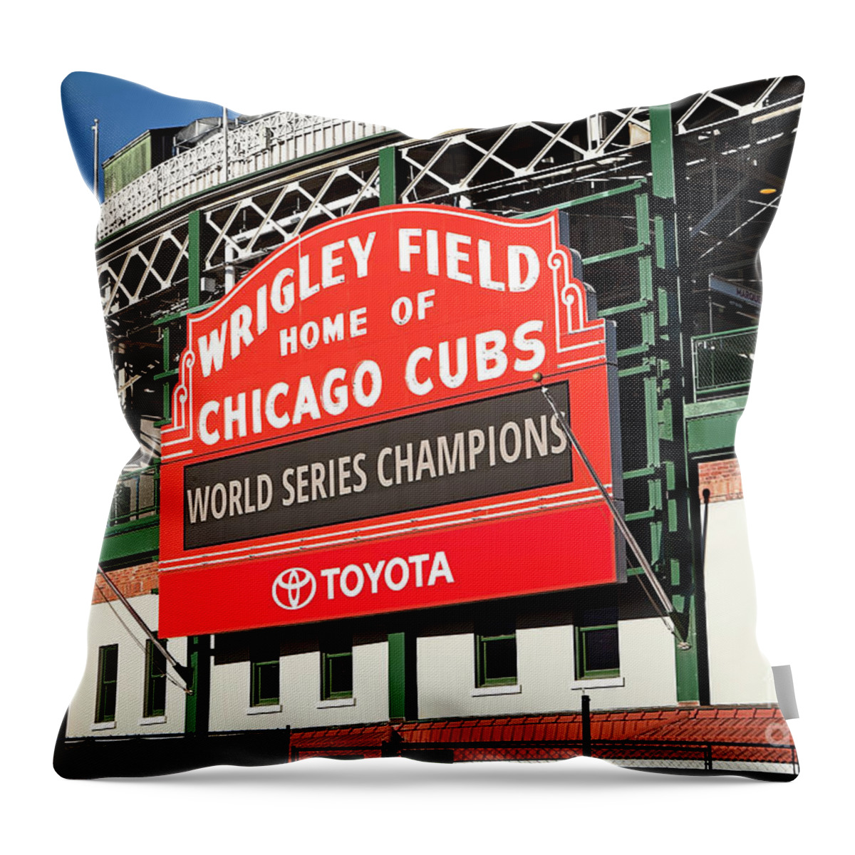 Wrigley Throw Pillow featuring the photograph 1280 Wrigley Field Sign by Steve Sturgill