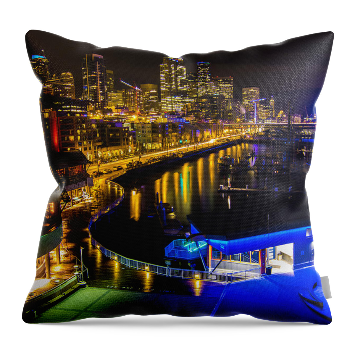Seattle Throw Pillow featuring the photograph 12th Man On The Seattle Waterfront by Matt McDonald