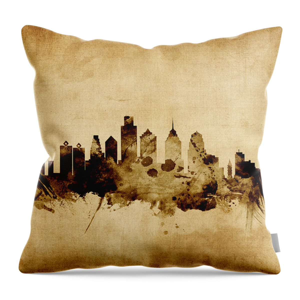 Philadelphia Throw Pillow featuring the digital art Philadelphia Pennsylvania Skyline #14 by Michael Tompsett