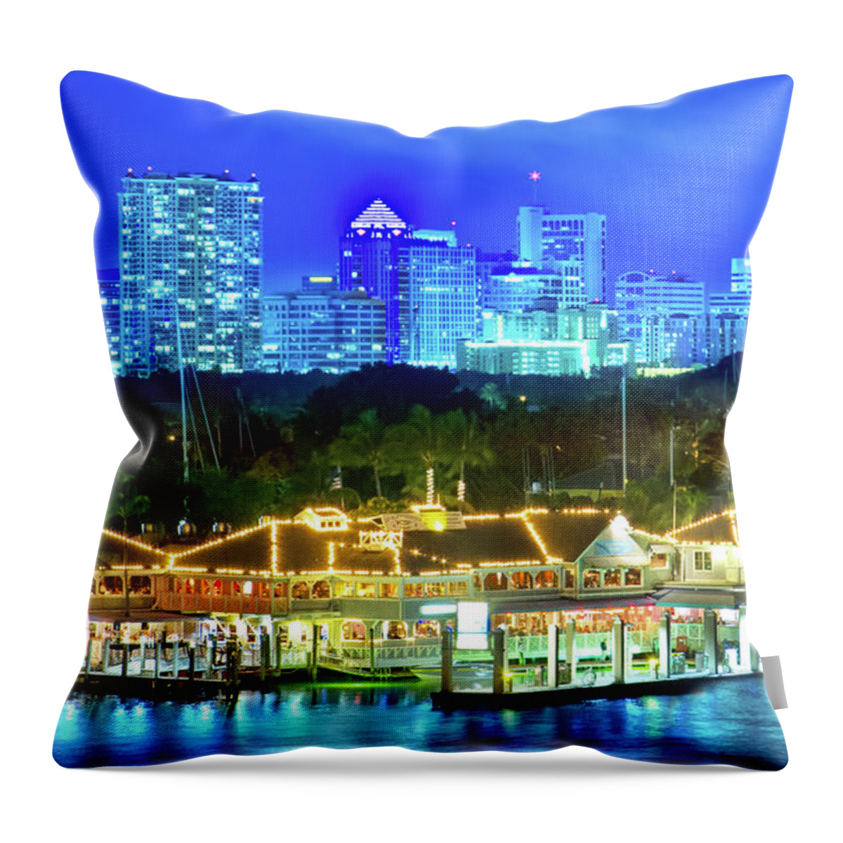 Fort Lauderdale Throw Pillow featuring the photograph 15th Street Fisheries by Mark Andrew Thomas