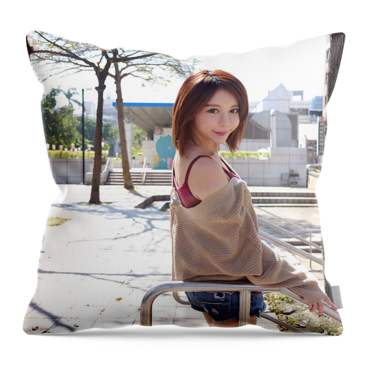 Asian Throw Pillow featuring the digital art Asian #17 by Maye Loeser