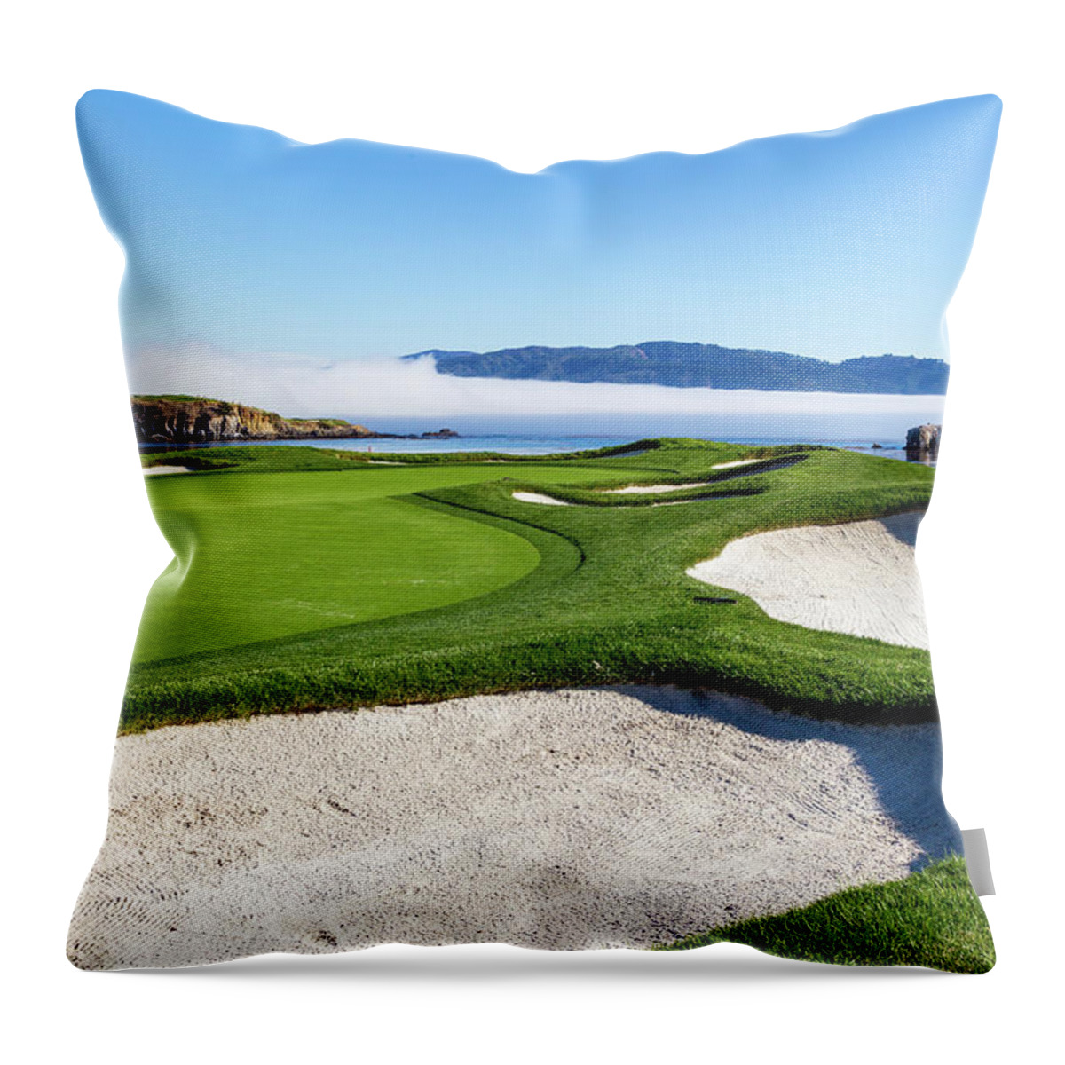 Golf Throw Pillow featuring the photograph 17th Hole at Pebble Beach by Mike Centioli