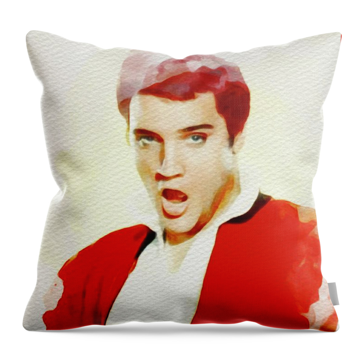 Rock Throw Pillow featuring the painting Elvis Presley, Rock and Roll Legend #18 by Esoterica Art Agency