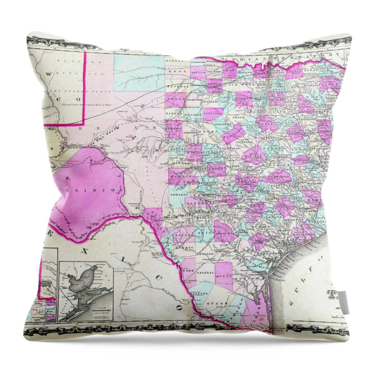 1862 Throw Pillow featuring the digital art 1862 Map of Texas by Bill Cannon