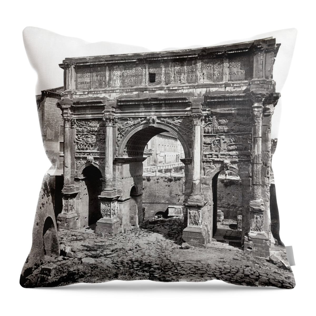 Italy Throw Pillow featuring the photograph 1870 Arch of Septimius Severus Rome Italy by Historic Image